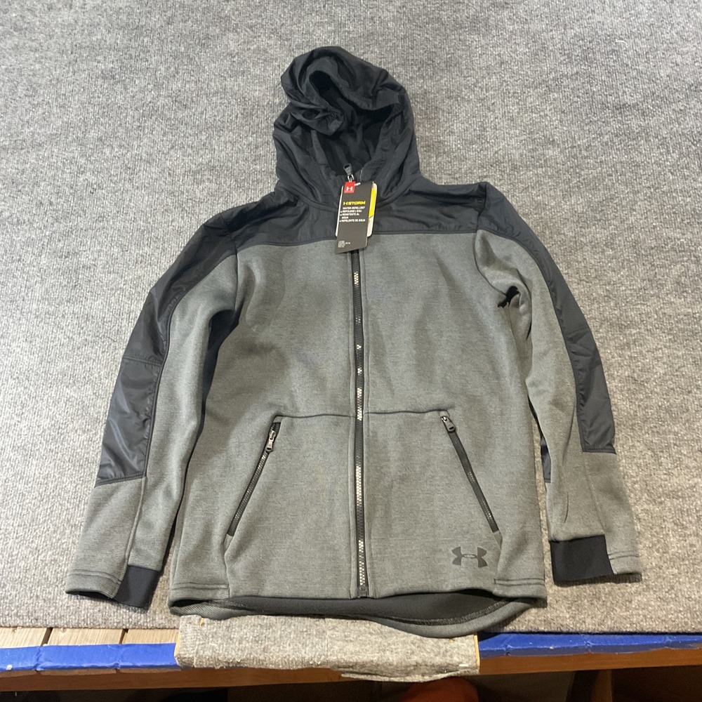 Under Armour Storm Kids Full Zip Hoodie Grey Black Water Repellent Jacket NEW